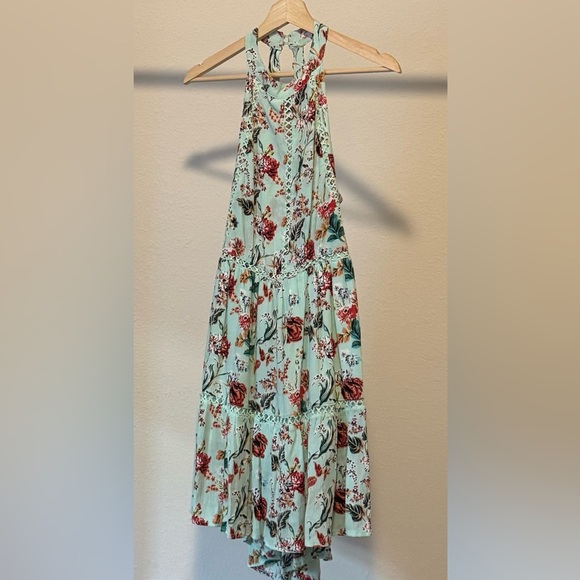 Label of Love ATL Floral Halter Low Back Fresh Mint Dress Medium - Picture 1 of 10